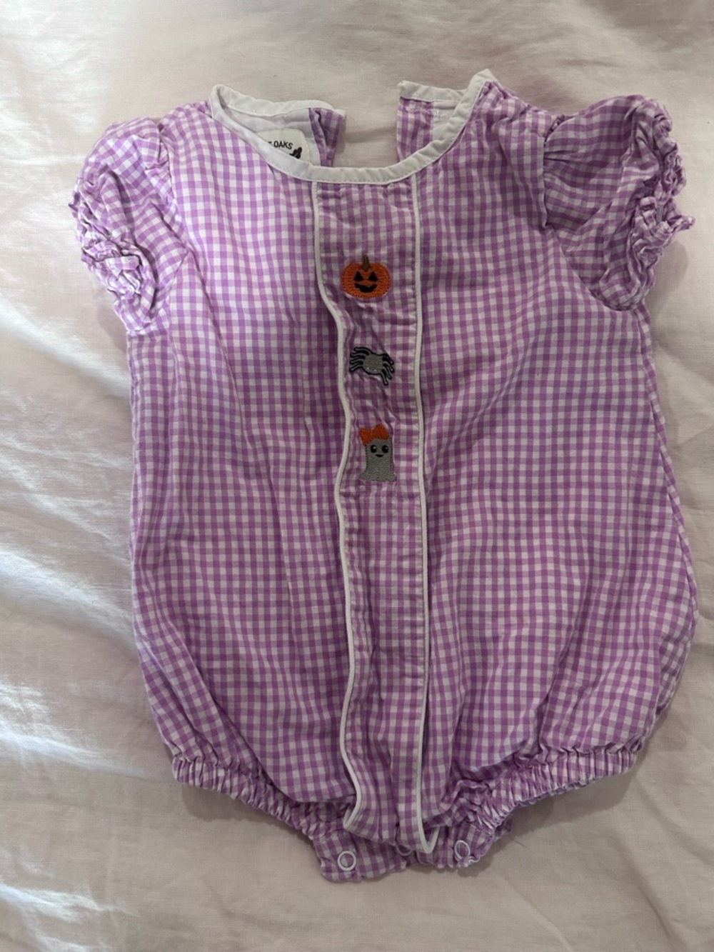 Lilac Gingham Baby Bubble Bodysuit with Halloween Embroidery